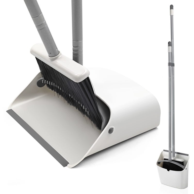 JEHONN Broom and Dustpan Set, JEHONN Long Handle Lightweight Broom Set Upright Standing Dustpan Stand Up Store Sweep Set for Home Room Kitchen Office Lobby - Image 1